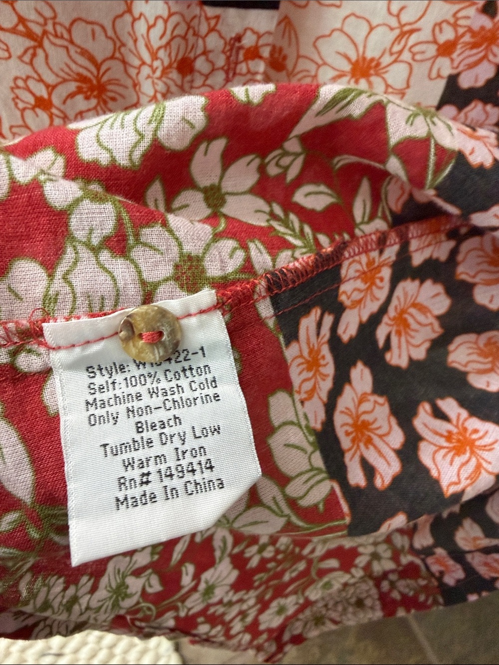Johnny Was Red and Pink Floral Patchwork Button-Down Shirt - Picture 4 of 4